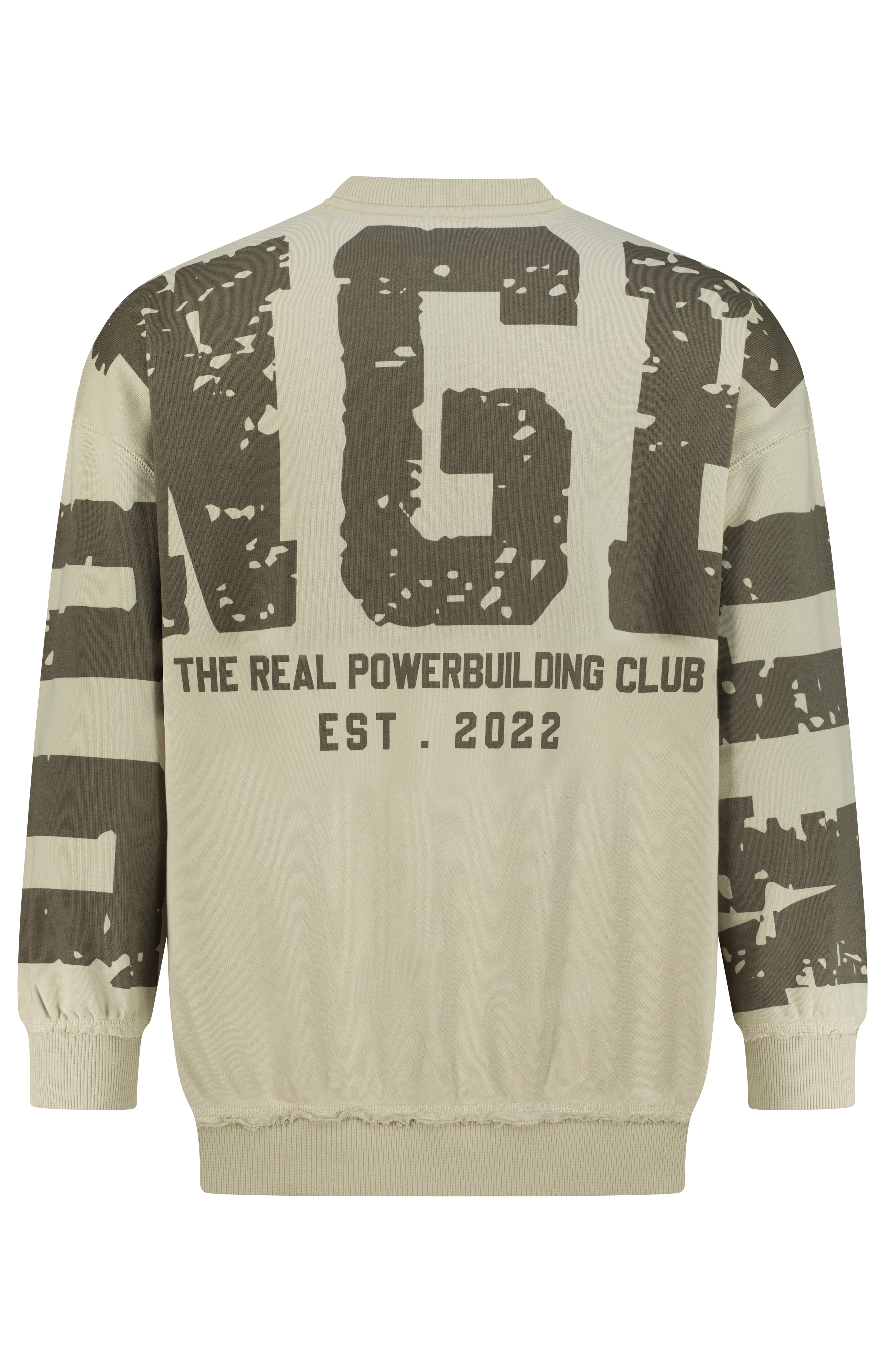 Sweatshirt with camouflage pattern and text on a white background