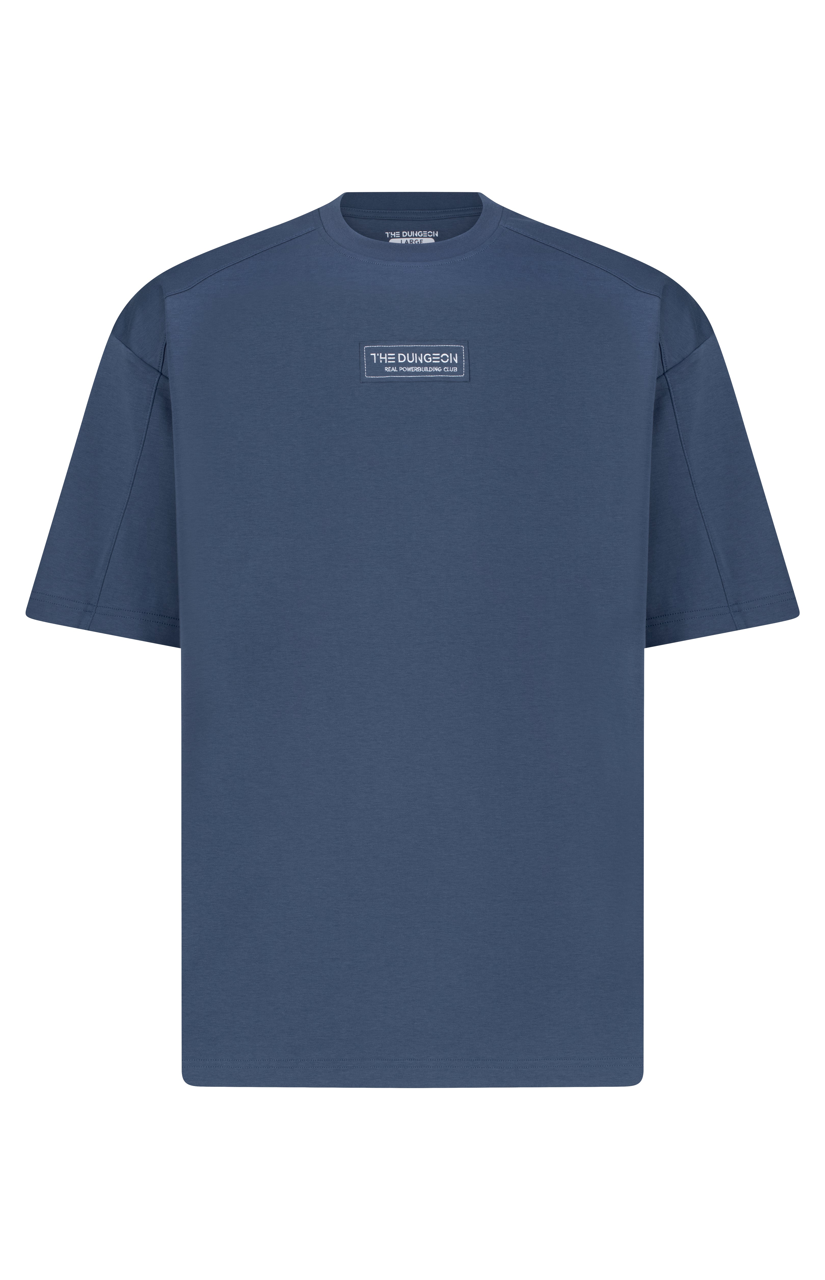 Blue t-shirt with a logo on a white background