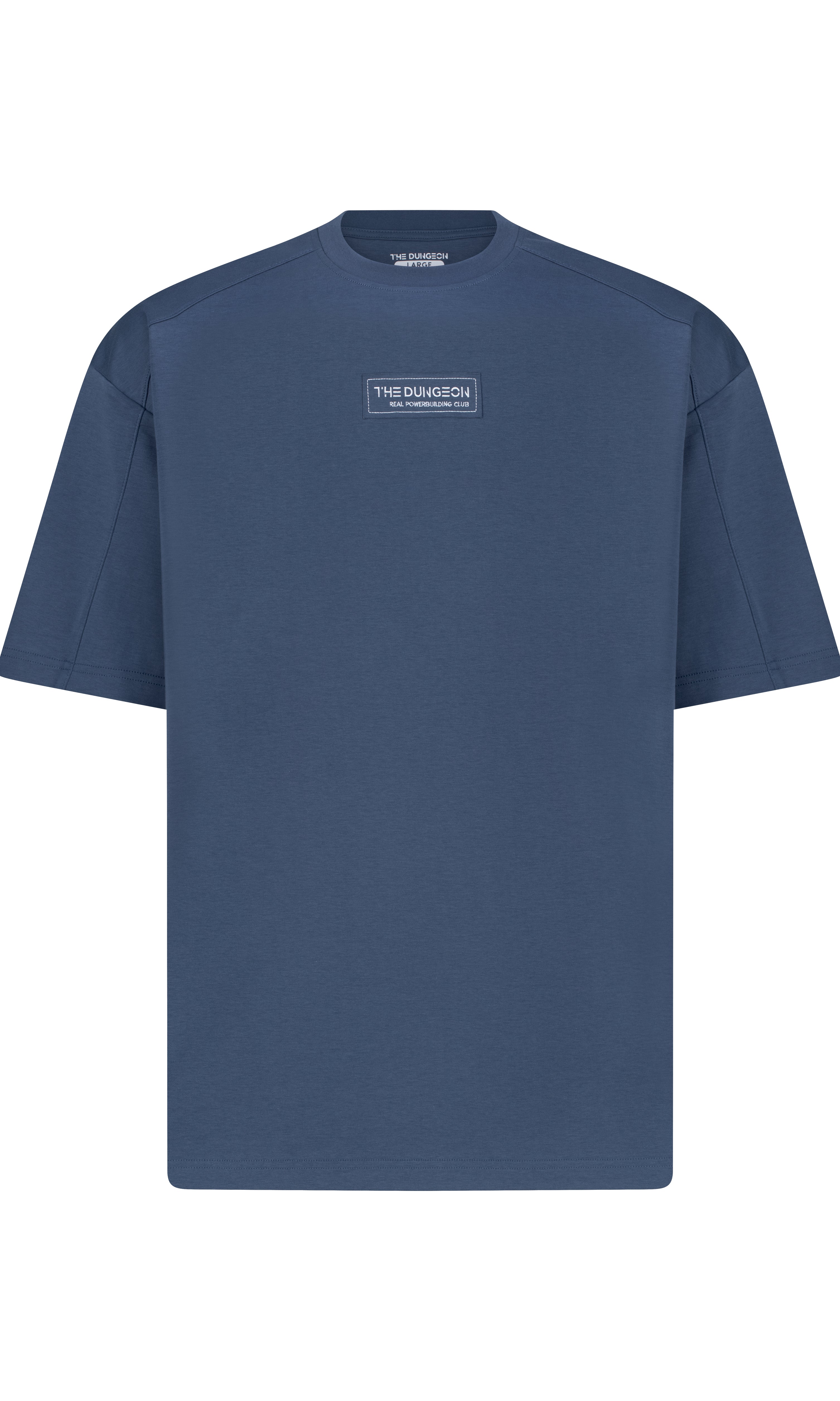 Blue t-shirt with a logo on a white background
