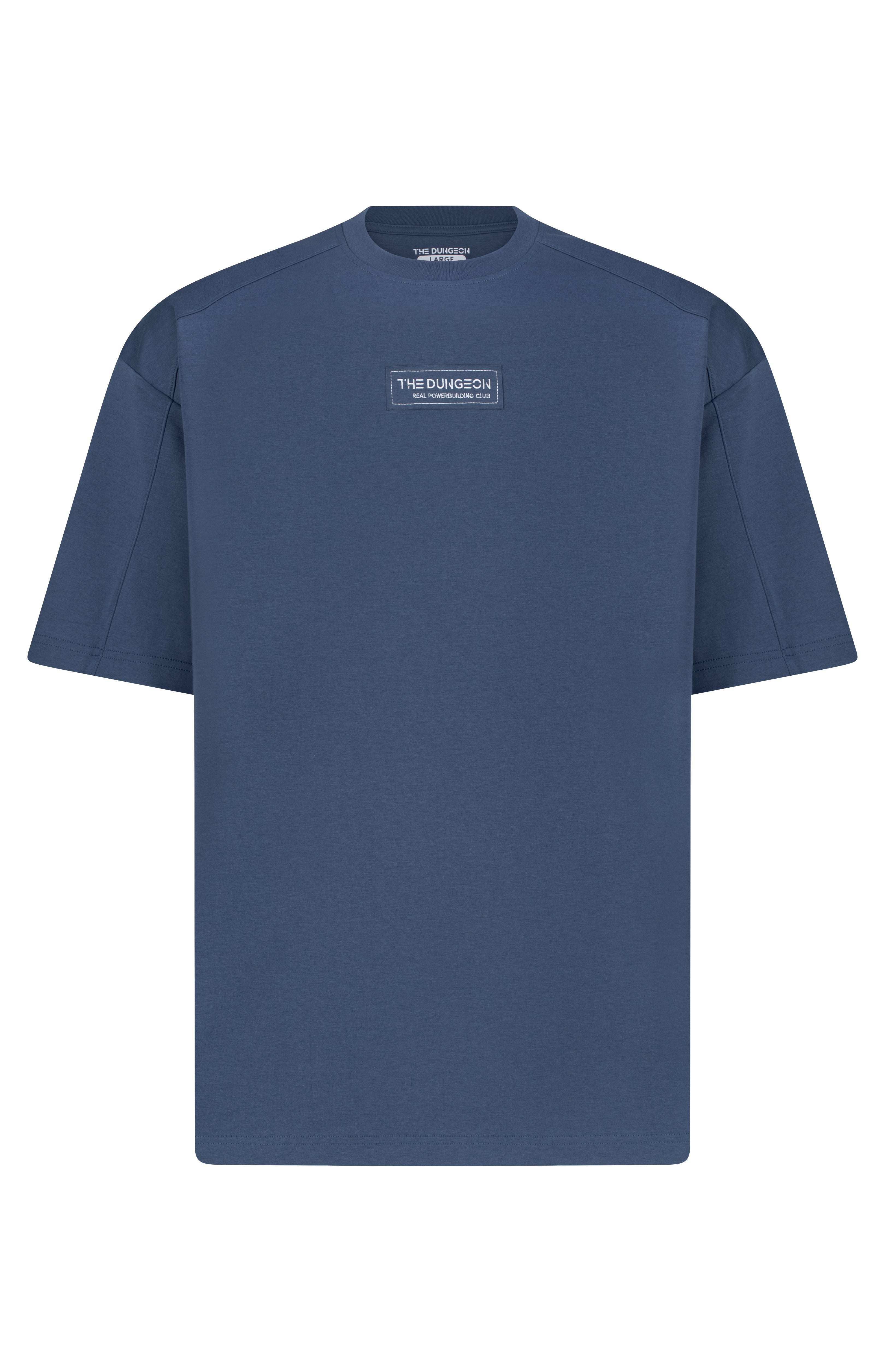 Blue t-shirt with a logo on a white background