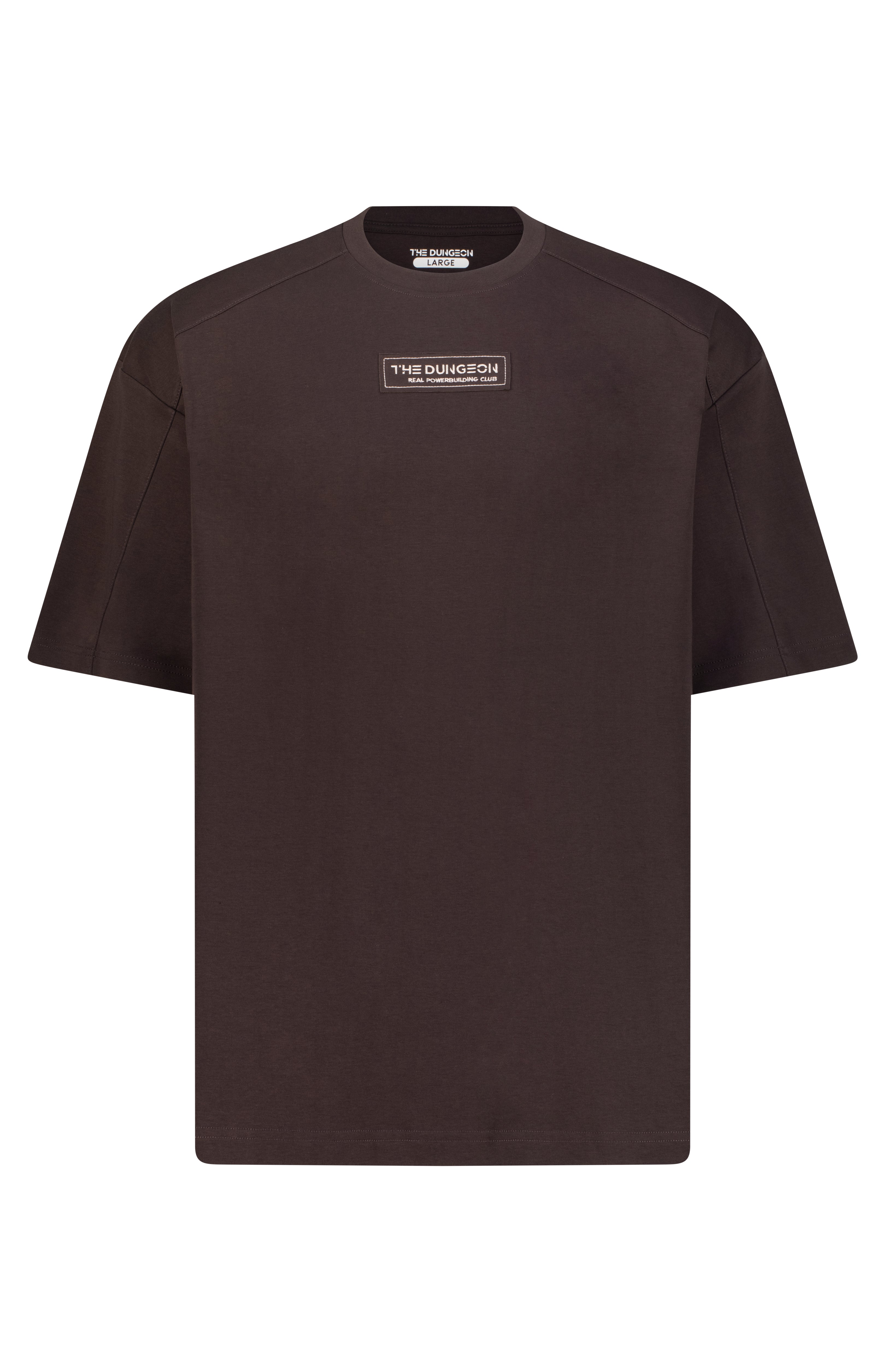 Black t-shirt with a logo on a white background