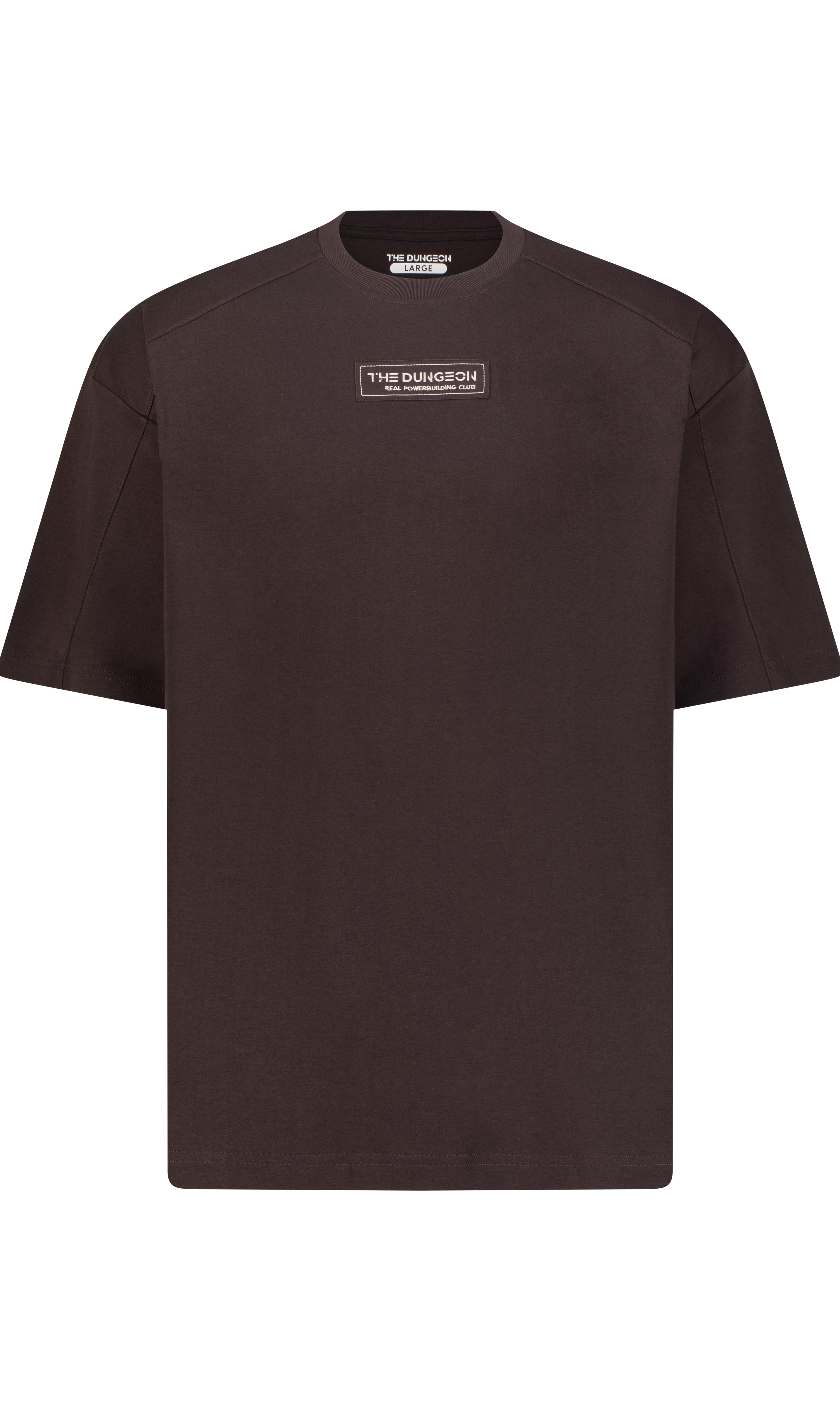 Black t-shirt with a logo on a white background