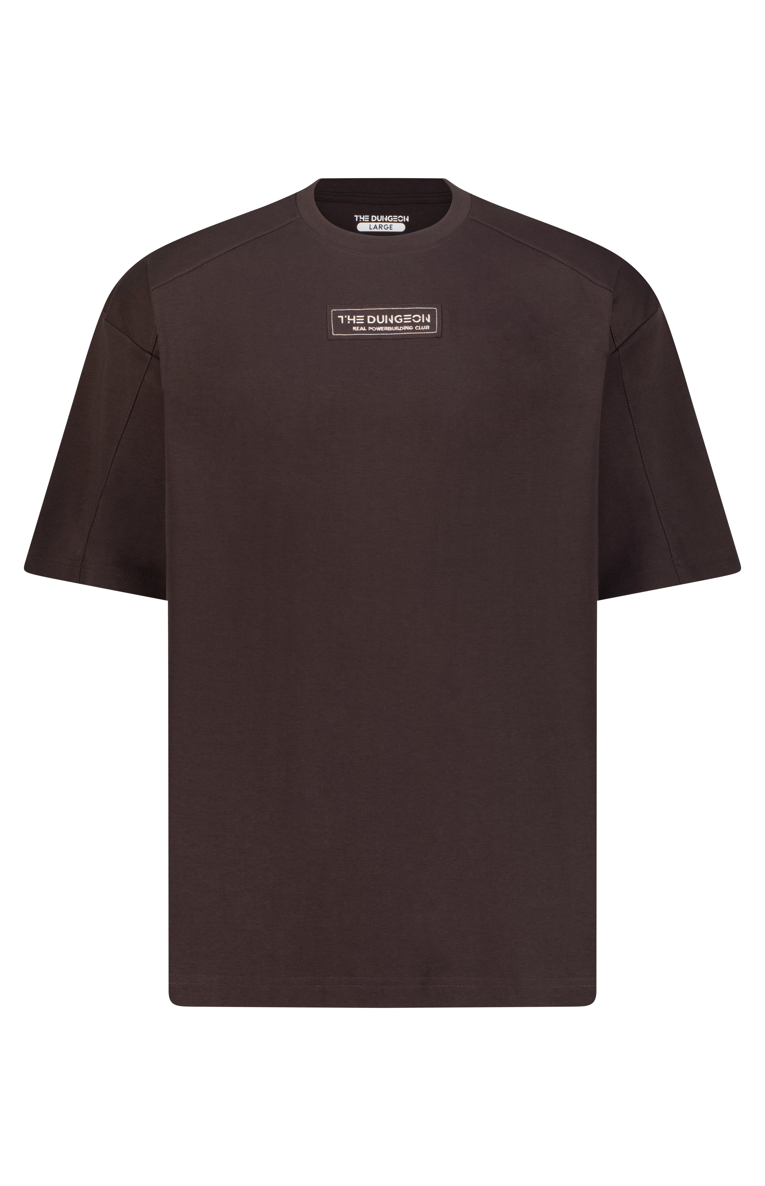 Black t-shirt with a logo on a white background