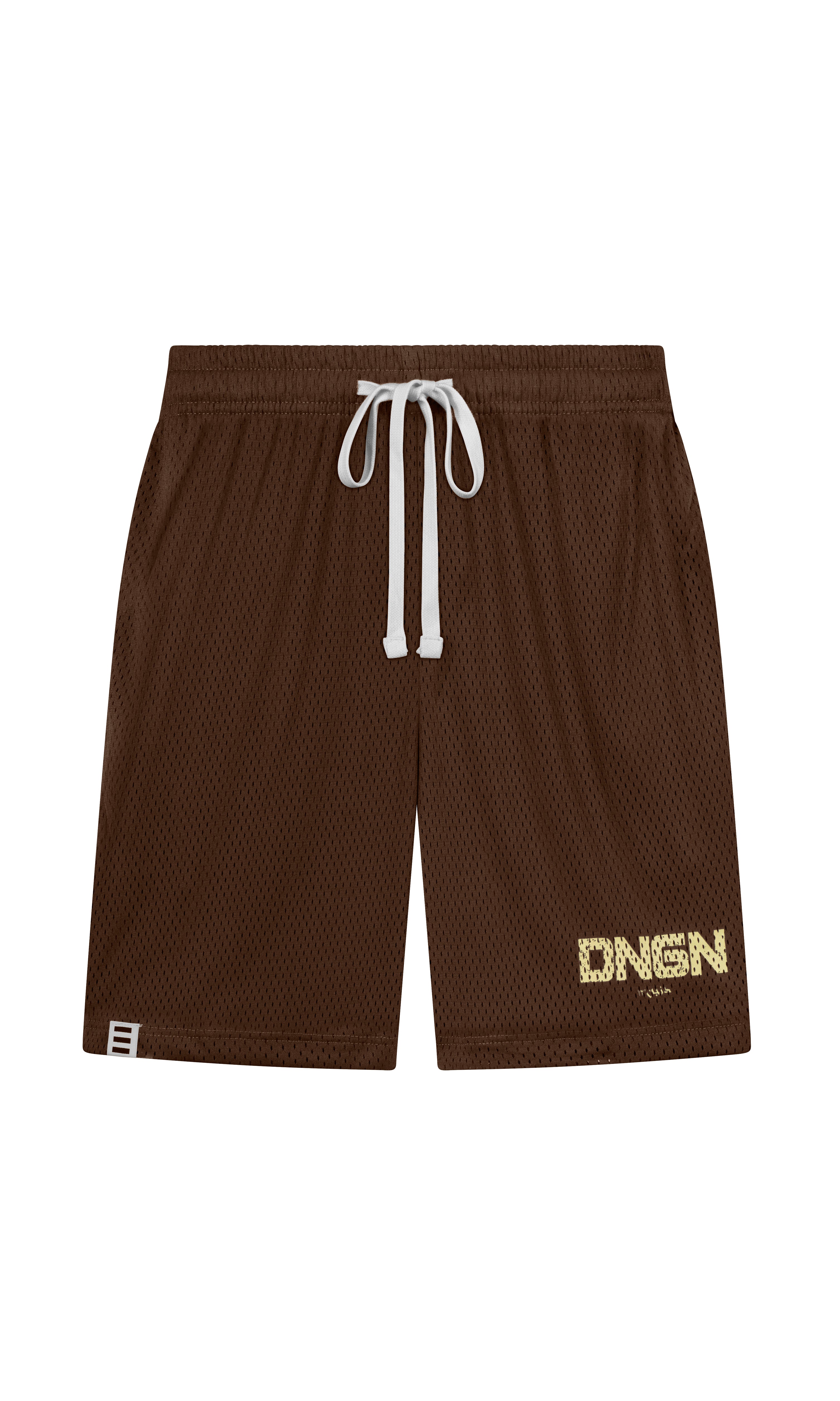 Brown shorts with a logo on a white background