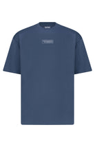 Blue t-shirt with a logo on a white background