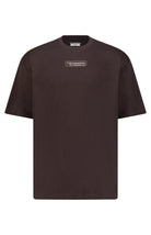 Black t-shirt with a logo on a white background